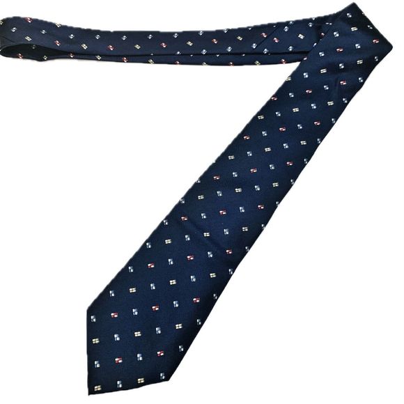 Vittorio Rex 100% Silk Tie Navy Blue Nautical Flags Made in Italy Preppy Classic - Picture 3 of 8